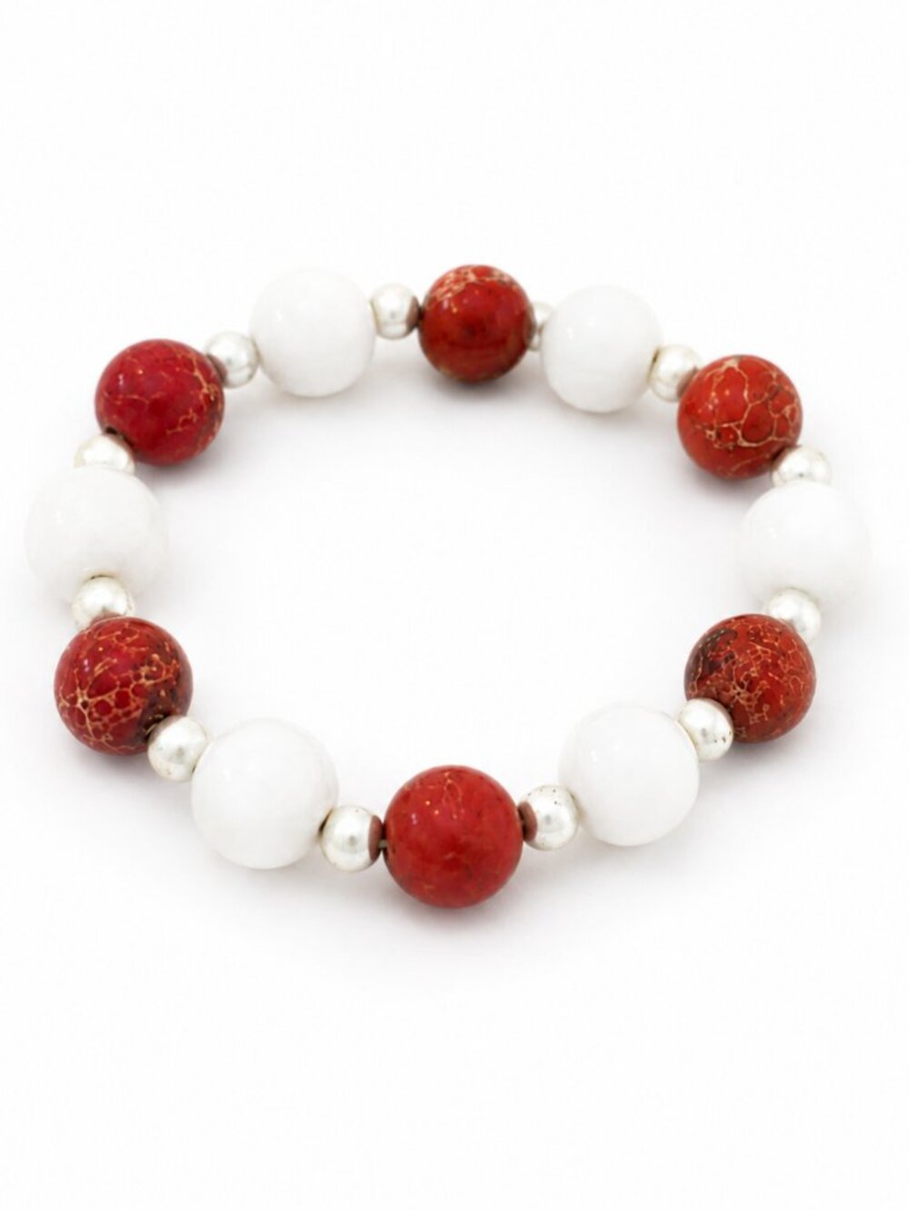 Red White Howlite Shell Bracelet Handmade Stretch Gemstone Beaded Gift